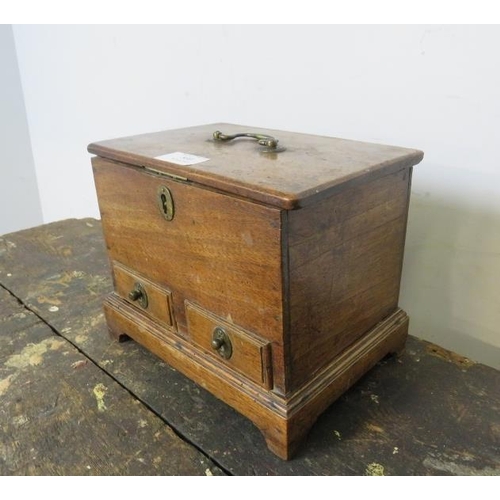 800 - A diminutive 19th century mahogany mule chest, the lid with brass swan neck handle, on bracket feet.... 