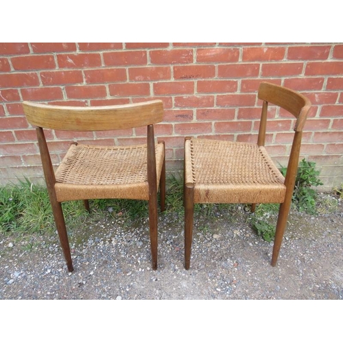 873 - A pair of mid-century Danish teak side chairs by Arne Hovmand Olsen for Mogens Kold, the braided rop... 