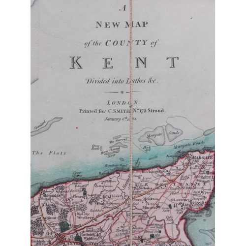 117 - ‘A New Map of the County of Kent divided into lathes’, dated 1804. Folding map is dissected, laid on... 