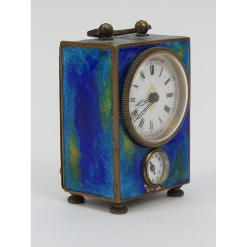 12 - A French enamelled brass miniature carriage clock, early 20th century. 7.3 cm height. Condition repo... 