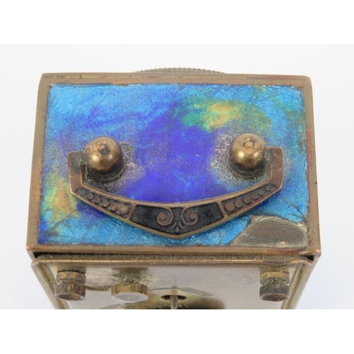 12 - A French enamelled brass miniature carriage clock, early 20th century. 7.3 cm height. Condition repo... 