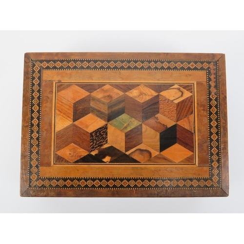 15 - Two parquetry inlaid Tunbridge ware boxes. One with T.Barton of Tunbridge Wells label applied beneat... 