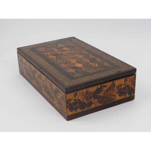 15 - Two parquetry inlaid Tunbridge ware boxes. One with T.Barton of Tunbridge Wells label applied beneat... 