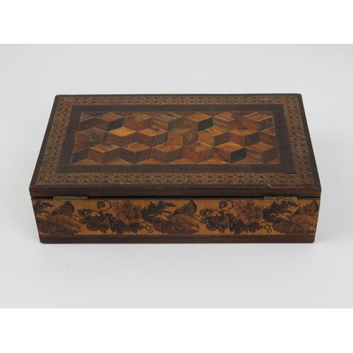 15 - Two parquetry inlaid Tunbridge ware boxes. One with T.Barton of Tunbridge Wells label applied beneat... 