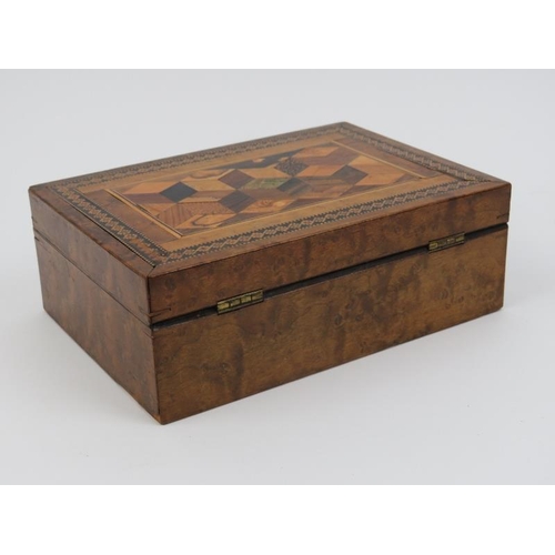 15 - Two parquetry inlaid Tunbridge ware boxes. One with T.Barton of Tunbridge Wells label applied beneat... 