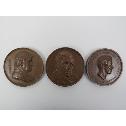 283 - Three Victorian Art Union of London ’Stothard’, ‘David Cox’ and ‘CR Leslie’ bronze laudatory commemo... 