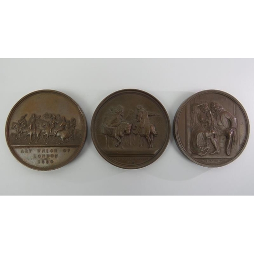 283 - Three Victorian Art Union of London ’Stothard’, ‘David Cox’ and ‘CR Leslie’ bronze laudatory commemo... 