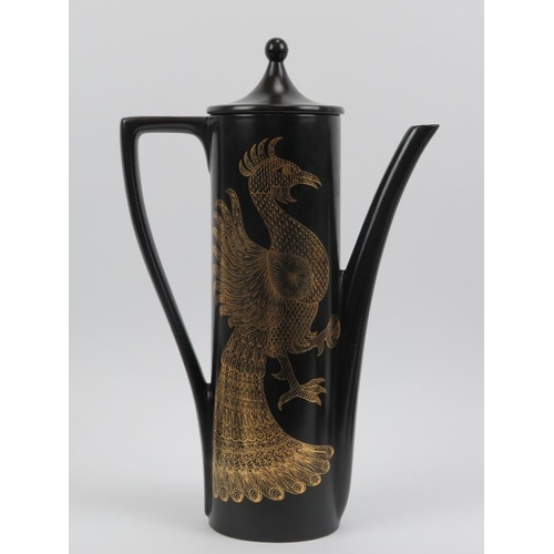 40 - A Portmeirion gilt decorated black glazed ceramic ‘Phoenix’ pattern coffee set, 20th century. Compri... 