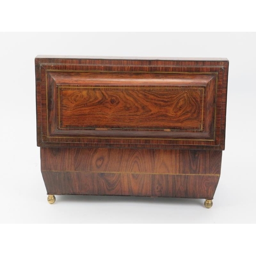 54 - A boxwood strung rosewood sarcophagus tea caddy, early 19th century. With a fitted interior incorpor... 