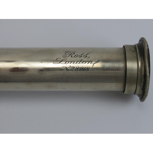 61 - A Victorian nickel plated brass telescope by Ross of London, 19th century. With a woven sleeve and e... 