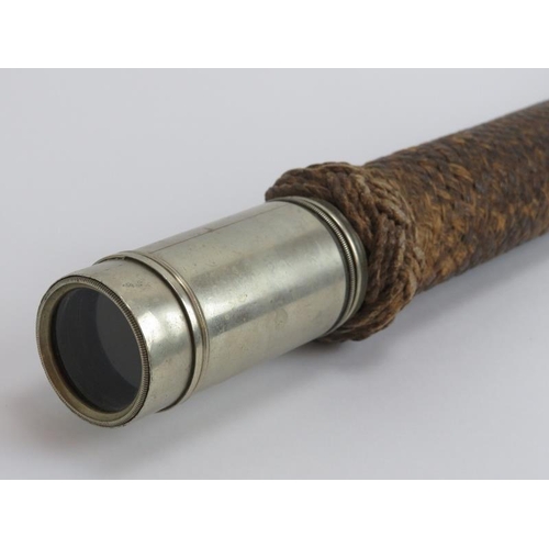 61 - A Victorian nickel plated brass telescope by Ross of London, 19th century. With a woven sleeve and e... 