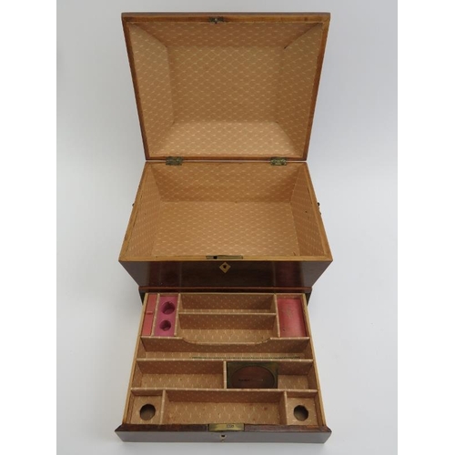 82 - A box strung burr walnut sewing box, 19th century. Of sarcophagus form with gilt metal acorn handles... 