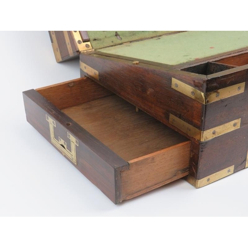 98 - A mahogany brass bound campaign writing slope with a fitted interior and hidden compartment, 19th ce... 