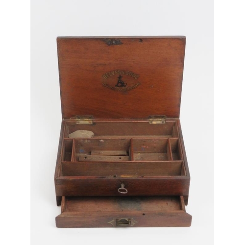 99 - A Victorian Reeves & Sons mahogany travelling artists painters box. Key included. 22.9 cm width.
Con... 