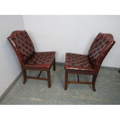 706 - A pair of 19th century style mahogany library chairs in the Gainsborough taste, upholstered in butto... 