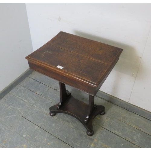 715 - An 18th century oak occasional table, on stile supports with roundel detail, the shaped plinth base ... 