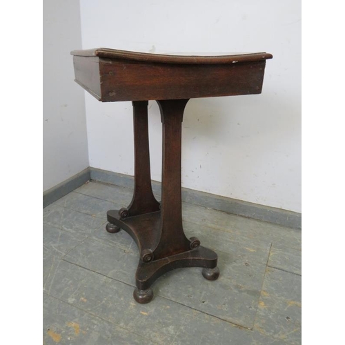 715 - An 18th century oak occasional table, on stile supports with roundel detail, the shaped plinth base ... 