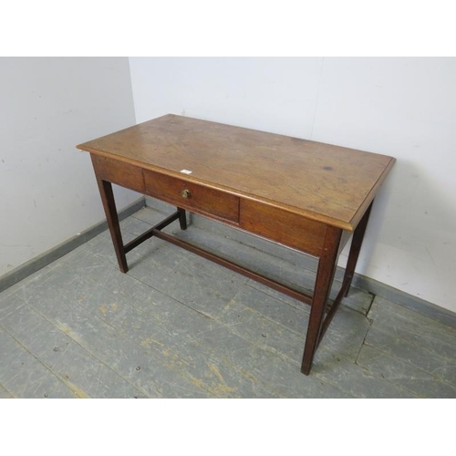 730 - A Georgian oak console table, having central single drawer, on tapered square supports with an ‘H’ s... 