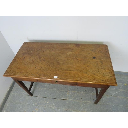 730 - A Georgian oak console table, having central single drawer, on tapered square supports with an ‘H’ s... 