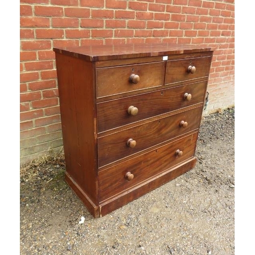 747 - A 19th century mahogany straight front chest, housing two short and three long graduated cock-beaded... 