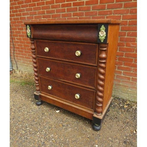 798 - A Victorian walnut Scottish chest, housing one long blind drawer above three graduated drawers with ... 