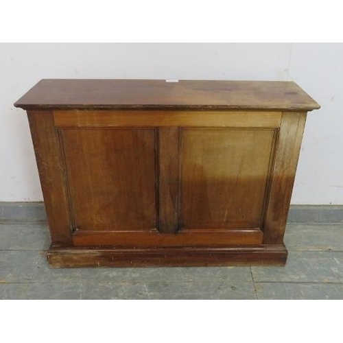 822 - A turn of the century mahogany bank of 25 shelves, with fielded back panels, on a plinth base.
H56cm... 