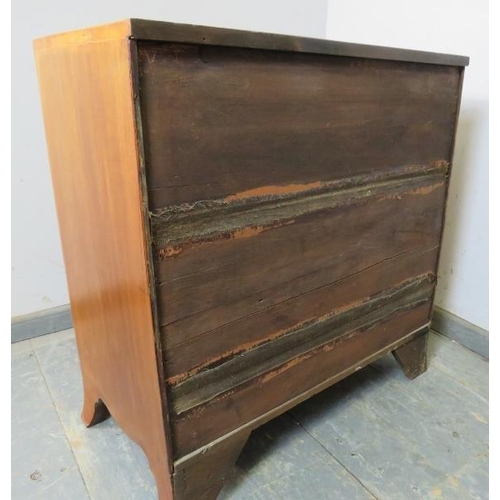 825 - A Georgian pale mahogany bow-fronted chest of small proportions, crossbanded and strung with satinwo... 