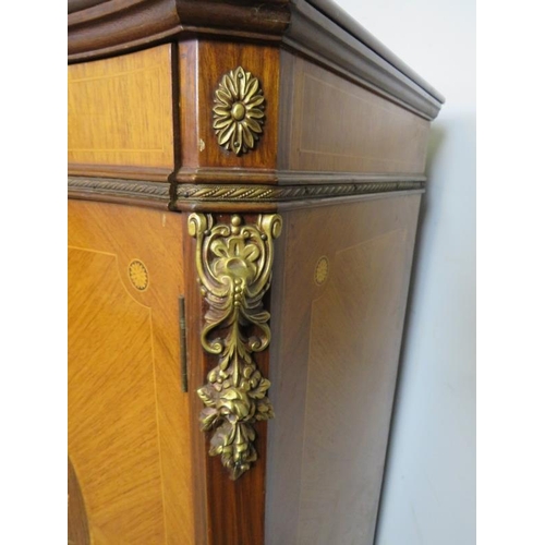 827 - A vintage French walnut and tulipwood serpentine fronted side cabinet in the 19th century taste, hav... 