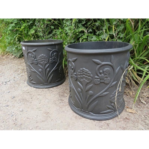 845 - A pair of cast aluminium ‘Barrington’ tub planters by Oxley’s, having relief moulded decoration in t... 