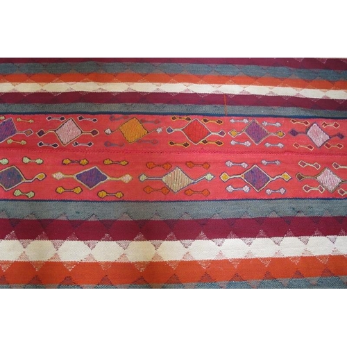 865 - South West Persian Jasim Kilim striped rug, with a central repeat pattern block.  295cm x 135cm (app... 