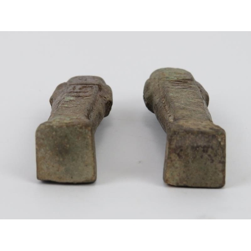 101 - Two Egyptian ushabti funerary Pharaoh figures. (2 items) 11.1 cm height, 10.5 cm height.
Condition r... 