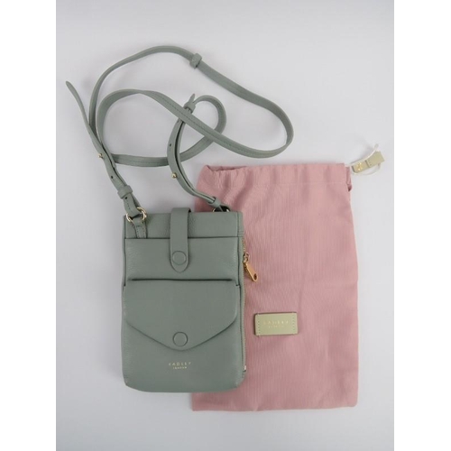 134 - A Radley pale blue leather crossbody/phone holder Mallow Street bag. cm width.
Condition report: Goo... 