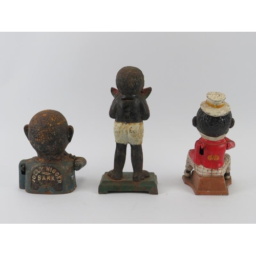 14 - A group of three African American novelty cold painted cast iron money banks. (3 items) 34.5 cm tall... 