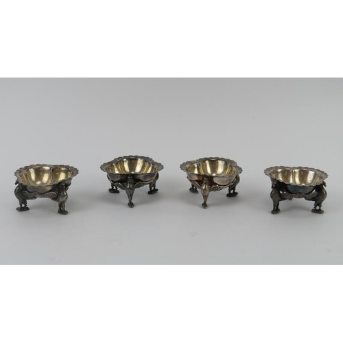 3 - Four Victorian silver plated salts of trefoil form, each supported by three eagles. Struck with Vict... 