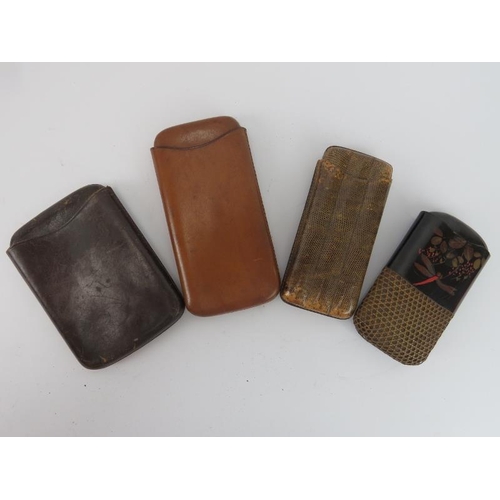 30 - Tobacconalia: Four cigar cases, early 20th century. Comprising a Japanese lacquered and rattan worke... 