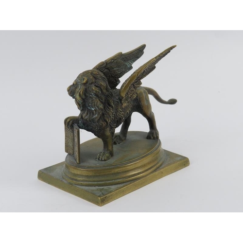 4 - A Victorian Grand Tour winged Lion of Saint Mark brass desk ornament. As depicted in the Venetian co... 