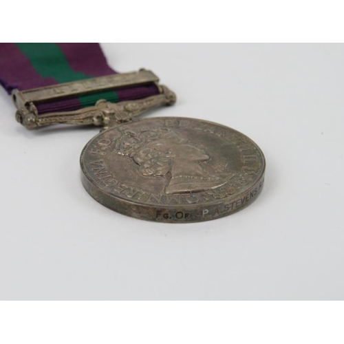 43 - An Elizabeth II General Service Medal with Malaya bar. Awarded to ‘Fg. Off. P.A. Stevens. R.A.F.’ 
C... 