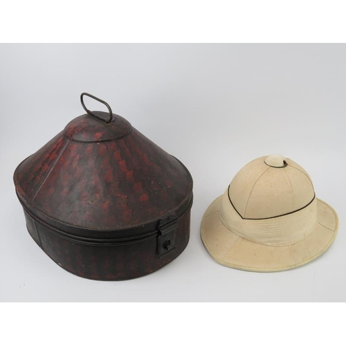 48 - A British Royal Letters patent pith helmet by EJ Whitaker of Chatham and a painted toleware metal ha... 