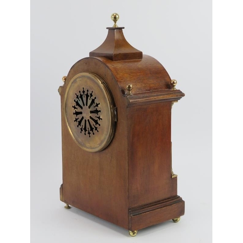 49 - Edwardian mahogany box strung mantel clock. Ansonia clock company mark to dial. 39 cm height. 
Condi... 