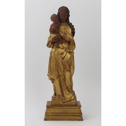 58 - An Italian Florentine gilt carved statue of Madonna and Child, circa 1900. ‘Cornici Moscardi of Via ... 