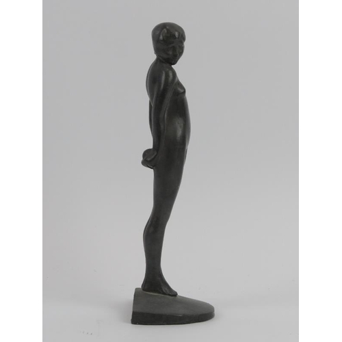 62 - An Art Deco cast lead female nude figure. Stylistically similar to examples by Ernst Heller. 23.4 cm... 