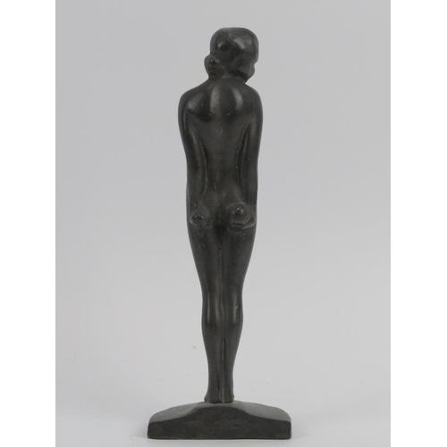 62 - An Art Deco cast lead female nude figure. Stylistically similar to examples by Ernst Heller. 23.4 cm... 