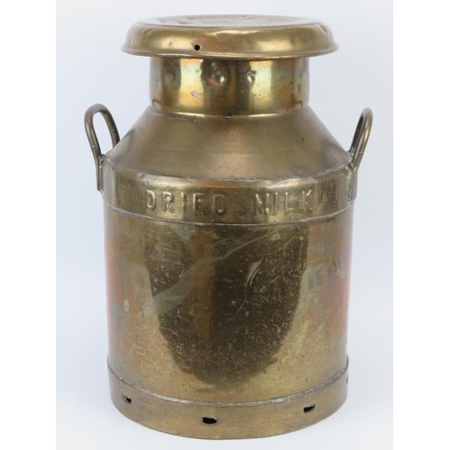 68 - A large brass Dried Milk Products Ltd churn. Inscribed ‘Empty to Carmarthen’. 52cm height. 
Conditio... 