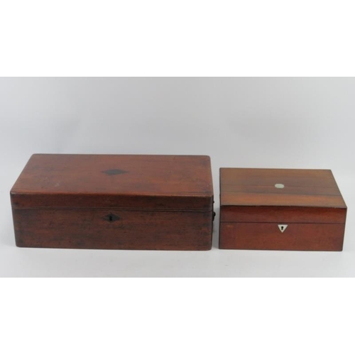 79 - A mahogany writing slope with brass fittings and a rosewood sewing box, 19th century. Both boxes wit... 