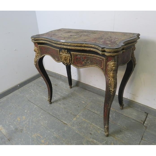 707 - A 19th century Napoleon III boulle work and ebonised serpentine fronted turnover card table, having ... 