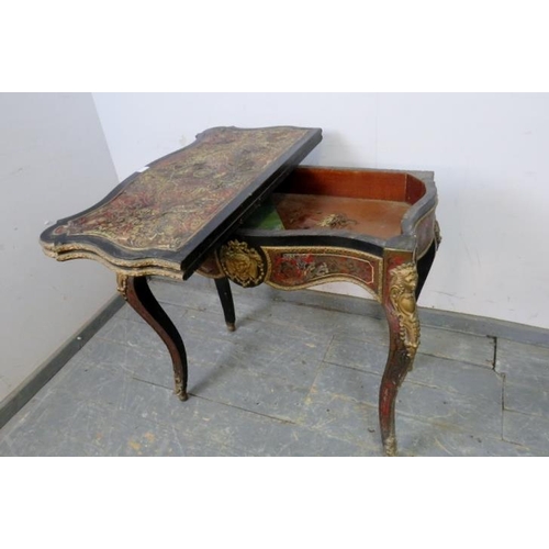 707 - A 19th century Napoleon III boulle work and ebonised serpentine fronted turnover card table, having ... 