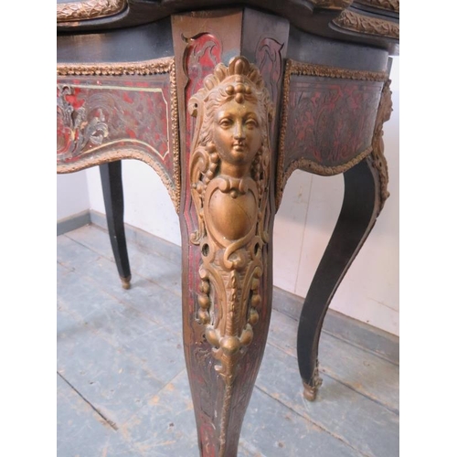 707 - A 19th century Napoleon III boulle work and ebonised serpentine fronted turnover card table, having ... 