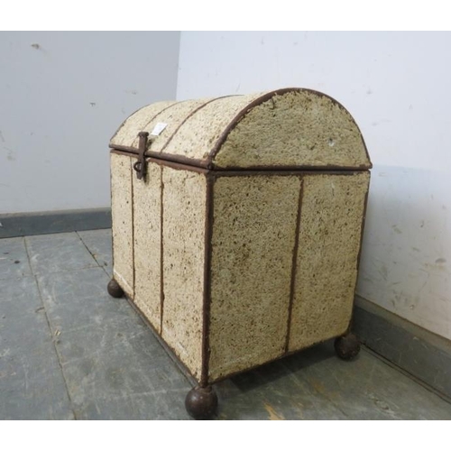 749 - A small 19th century dome-topped travelling trunk/casket, the cast iron framework with later plaster... 