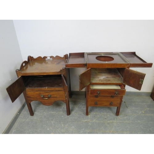 790 - A Georgian mahogany tray top commode, the pierced gallery above cupboard with pull-out section under... 