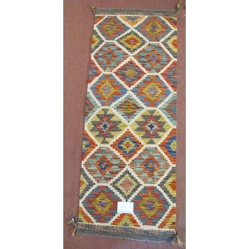 855 - A fine Chobi Kilim rug, central interlocking diamond pattern with strong colours and good condition.... 